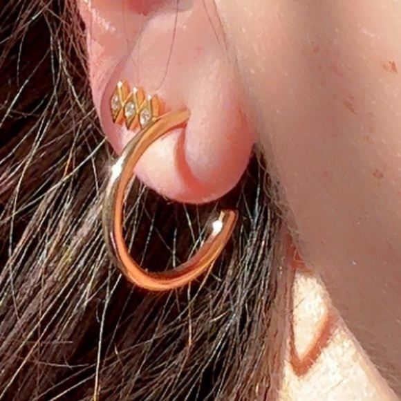 Stainless Steel 14K Gold Half Hoop Earrings 20mm - Picture 10 of 12